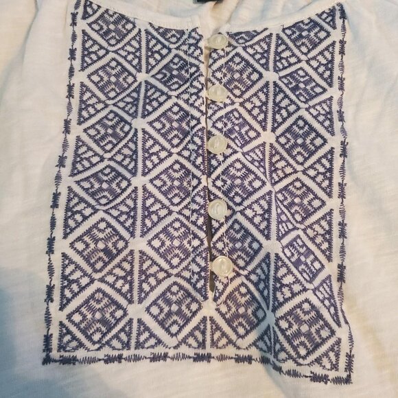 Chaps Women's White and Blue Button Up Blouse Cottagecore Boho Hippie Coastal - Picture 3 of 8